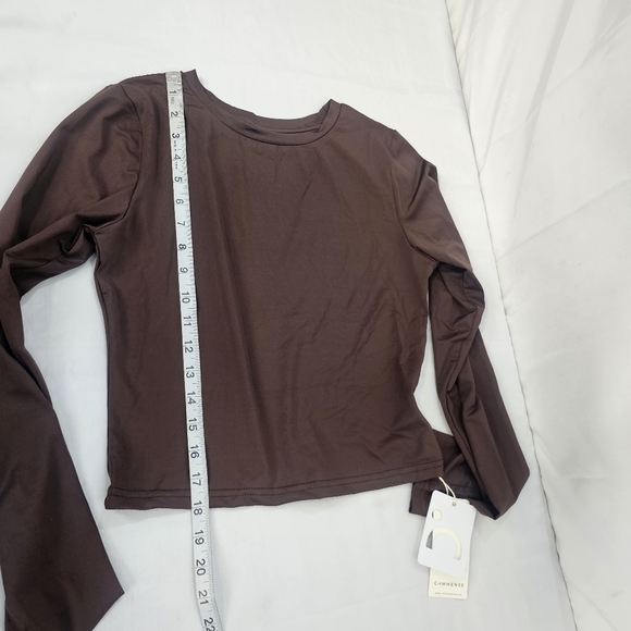 Commense Brown Long Sleeve Slim Fit Tee NWT Stretch Basic Essential Top Size M - Picture 7 of 9